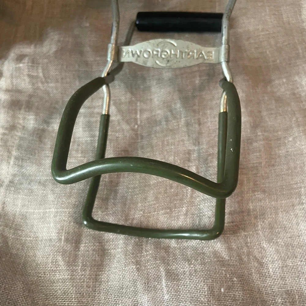 Vintage Earthgrown Canning Jar Lifter Tongs Green Rubber Coated w/ Wood Handles